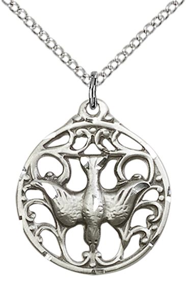 STERLING SILVER HOLY SPIRIT PENDANT WITH CHAIN - 3/4" x 3/4"