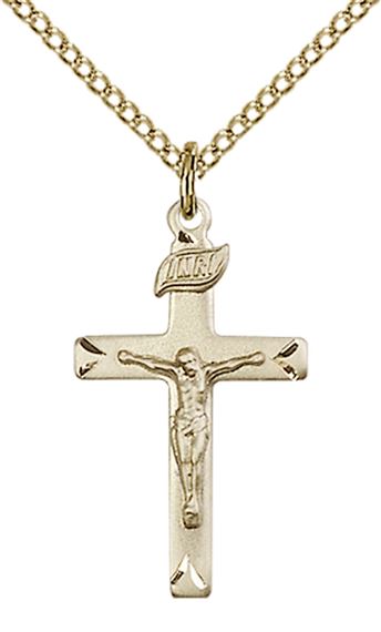 14KT GOLD FILLED CRUCIFIX PENDANT WITH CHAIN - 7/8" x 1/2"