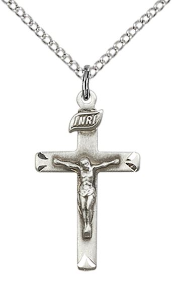 STERLING SILVER CRUCIFIX PENDANT WITH CHAIN - 7/8" x 1/2"