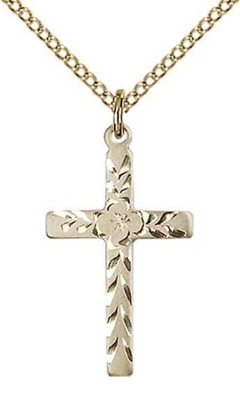 14KT GOLD FILLED CROSS PENDANT WITH CHAIN - 7/8" x 1/2"