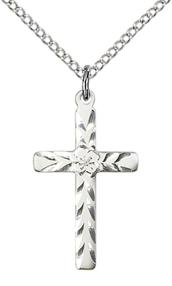 STERLING SILVER CROSS PENDANT WITH CHAIN - 7/8" x 1/2"
