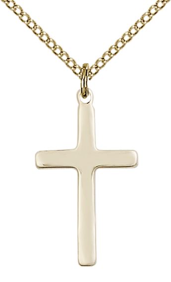 14KT GOLD FILLED CROSS PENDANT WITH CHAIN - 7/8" x 1/2"