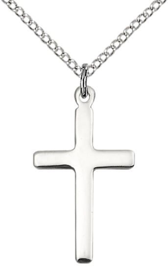 STERLING SILVER CROSS PENDANT WITH CHAIN - 7/8" x 1/2"