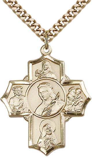 14KT GOLD FILLED PHILOMENA THERESA RITA ANTONY JUDE PENDANT WITH CHAIN - 1 1/4" x 1"