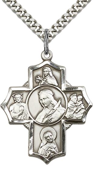 STERLING SILVER PHILOMENA THERESA RITA ANTONY JUDE PENDANT WITH CHAIN - 1 1/4" x 1"