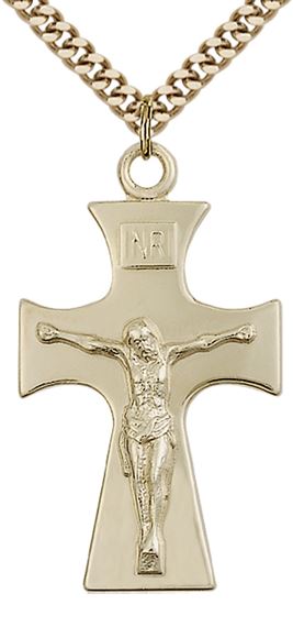 14KT GOLD FILLED CELTIC CRUCIFIX PENDANT WITH CHAIN - 1 1/2" x 7/8"