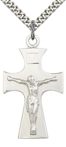 STERLING SILVER CELTIC CRUCIFIX PENDANT WITH CHAIN - 1 1/2" x 7/8"