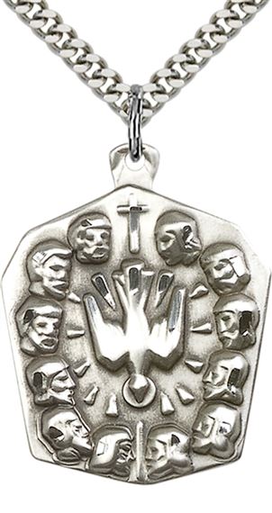 STERLING SILVER APOSTLES PENDANT WITH CHAIN - 1 1/4" x 1"