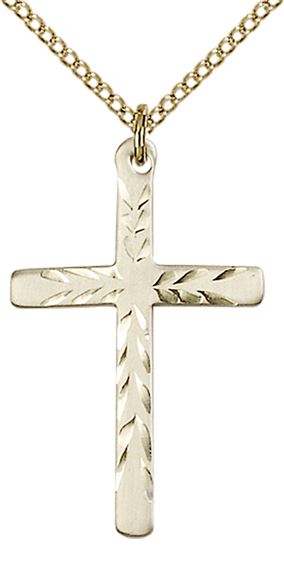 14KT GOLD FILLED CROSS PENDANT WITH CHAIN - 1 1/8" x 3/4"