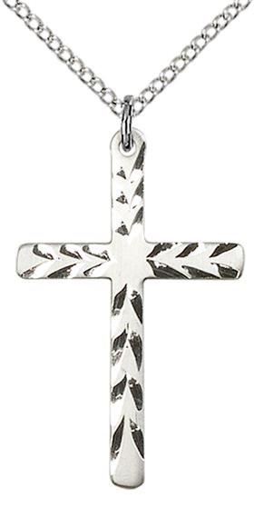 STERLING SILVER CROSS PENDANT WITH CHAIN - 1 1/8" x 3/4"
