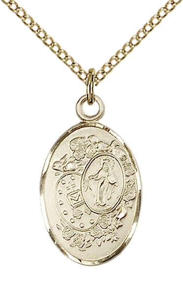 14KT GOLD FILLED MIRACULOUS PENDANT WITH CHAIN - 7/8" x 1/2"