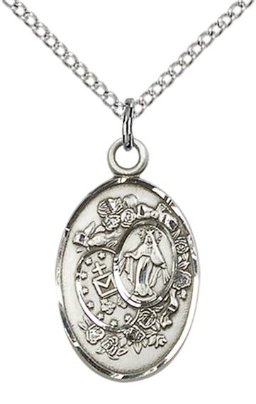 STERLING SILVER MIRACULOUS PENDANT WITH CHAIN - 7/8" x 1/2"