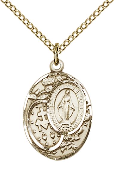 14KT GOLD FILLED MIRACULOUS PENDANT WITH CHAIN - 3/4" x 1/2"