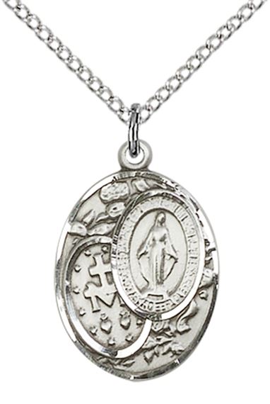 STERLING SILVER MIRACULOUS PENDANT WITH CHAIN - 3/4" x 1/2"