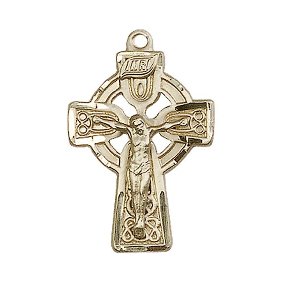 14KT GOLD CELTIC CRUCIFIX MEDAL - 1" x 5/8"