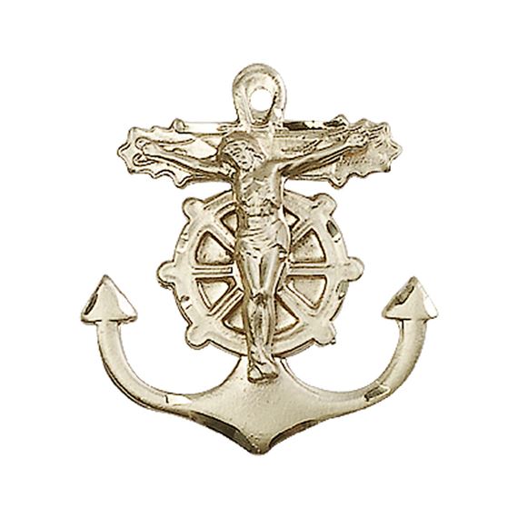 14KT GOLD ANCHOR CRUCIFIX MEDAL - 1" x 7/8"