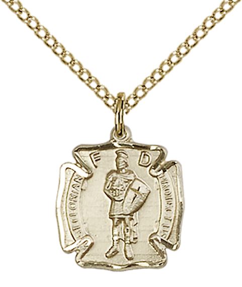 14KT GOLD FILLED ST FLORIAN PENDANT WITH CHAIN - 1/2" x 1/2"