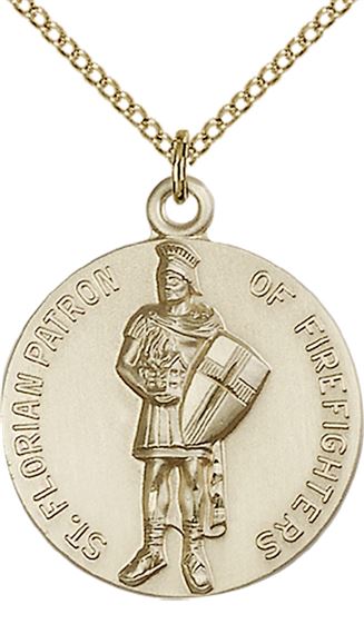 14KT GOLD FILLED ST FLORIAN PENDANT WITH CHAIN - 1" x 7/8"
