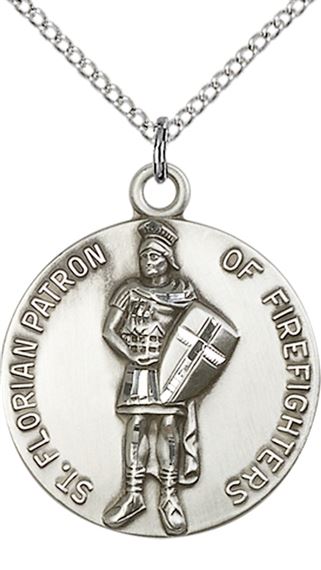 STERLING SILVER ST FLORIAN PENDANT WITH CHAIN - 1" x 7/8"