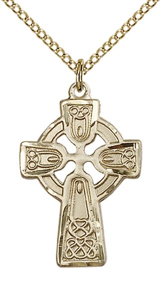 14KT GOLD FILLED CELTIC CROSS PENDANT WITH CHAIN - 1" x 5/8"
