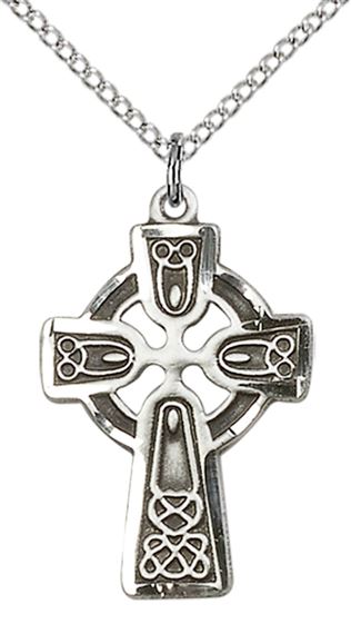 STERLING SILVER CELTIC CROSS PENDANT WITH CHAIN - 1" x 5/8"