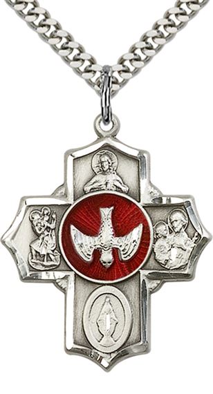 STERLING SILVER 5-WAY PENDANT WITH CHAIN - 1 1/4" x 1"