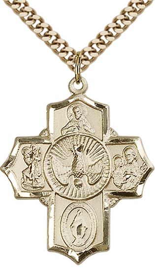 14KT GOLD FILLED 5-WAY PENDANT WITH CHAIN - 1 1/4" x 1"