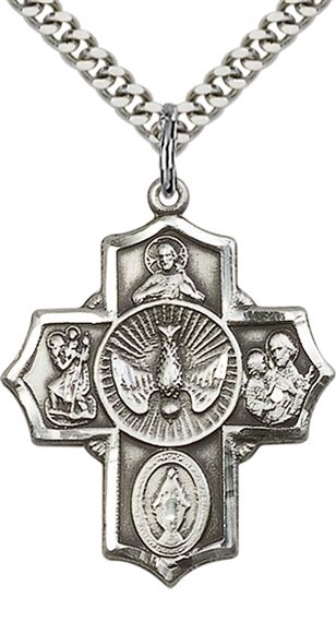 STERLING SILVER 5-WAY PENDANT WITH CHAIN - 1 1/4" x 1"