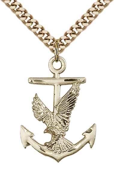 14KT GOLD FILLED ANCHOR EAGLE PENDANT WITH CHAIN - 7/8" x 5/8"