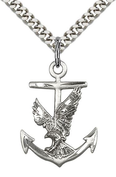 STERLING SILVER ANCHOR EAGLE PENDANT WITH CHAIN - 7/8" x 5/8"