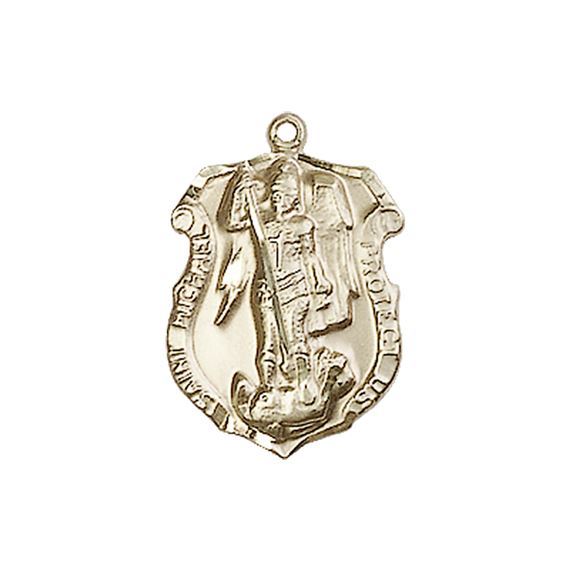 14KT GOLD ST MICHAEL THE ARCHANGEL SHIELD MEDAL - 3/4" x 1/2"