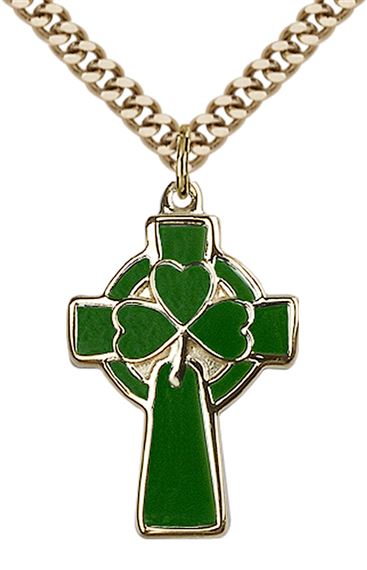 14KT GOLD FILLED CELTIC CROSS PENDANT WITH CHAIN - 1" x 5/8"