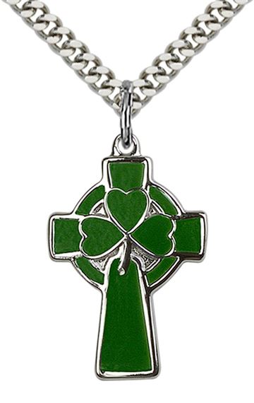 STERLING SILVER CELTIC CROSS PENDANT WITH CHAIN - 1" x 5/8"