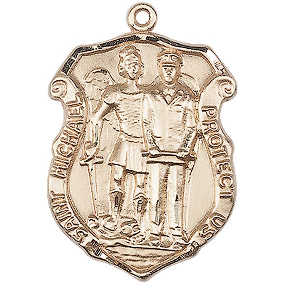14KT GOLD ST MICHAEL THE ARCHANGEL POLICE SHIELD MEDAL - 1 1/4" x 3/4"