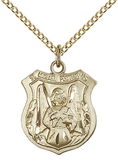 14KT GOLD FILLED ST MICHAEL THE ARCHANGEL PENDANT WITH CHAIN - 3/4" x 1/2"