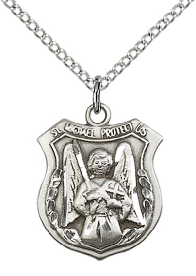 STERLING SILVER ST MICHAEL THE ARCHANGEL PENDANT WITH CHAIN - 3/4" x 1/2"