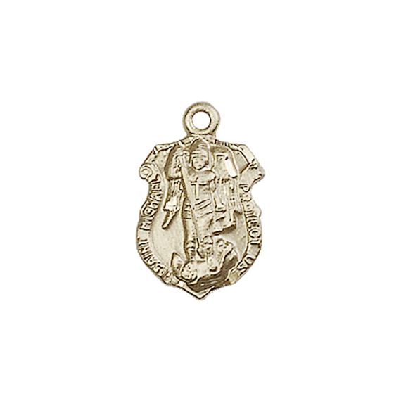 14KT GOLD ST MICHAEL THE ARCHANGEL SHIELD MEDAL - 5/8" x 3/8"