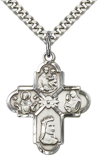 STERLING SILVER FRANCISCAN 4-WAY PENDANT WITH CHAIN - 1" x 7/8"