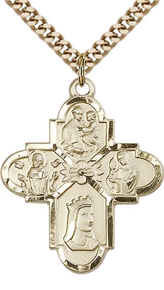 14KT GOLD FILLED FRANCISCAN 4-WAY PENDANT WITH CHAIN - 1 1/4" x 1"
