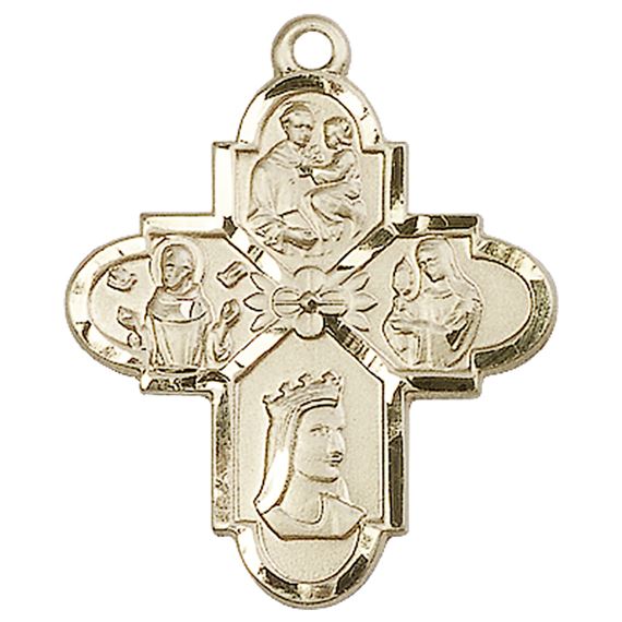 14KT GOLD FRANCISCAN 4-WAY MEDAL - 1 1/4" x 1"