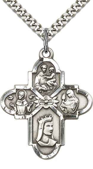 STERLING SILVER FRANCISCAN 4-WAY PENDANT WITH CHAIN - 1 1/4" x 1"