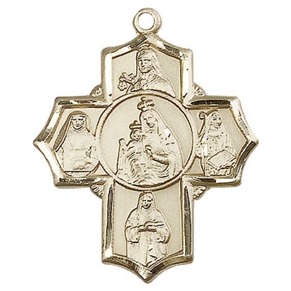 14KT GOLD OUR LADY OF MOUNT CARMEL 4-WAY MEDAL - 1 1/4" x 1"