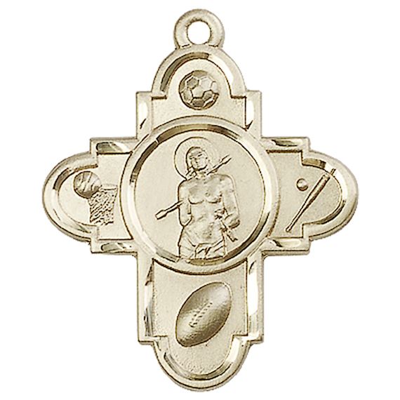 14KT GOLD SPORTS 5-WAY ST SEBASTIAN MEDAL - 1 1/4" x 1"