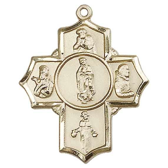 14KT GOLD GUADALUPE DIEGO PIO XAV NINO MEDAL - 1 1/4" x 1"