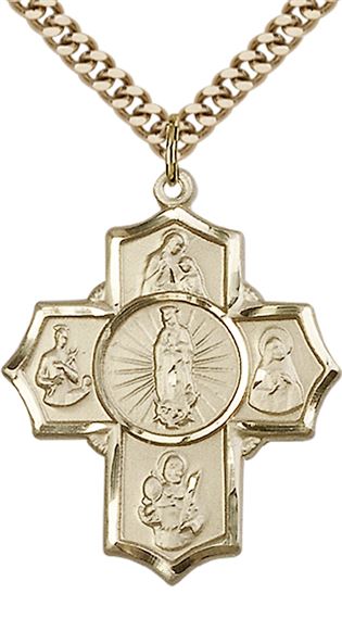 14KT GOLD FILLED 5-WAY MOTHERHOOD PENDANT WITH CHAIN - 1 1/4" x 1"