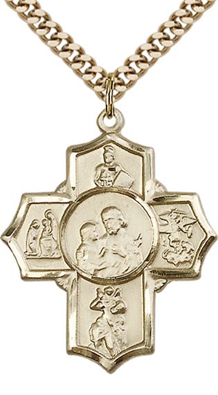 14KT GOLD FILLED 5-WAY FIREFIGHTER PENDANT WITH CHAIN - 1 1/4" x 1"
