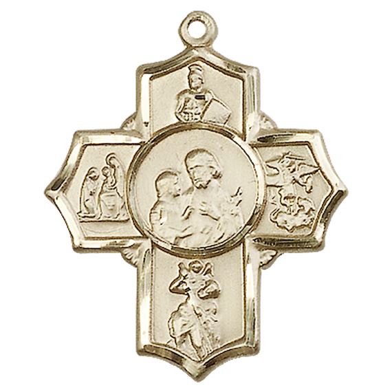 14KT GOLD 5-WAY FIREFIGHTER MEDAL - 1 1/4" x 1"