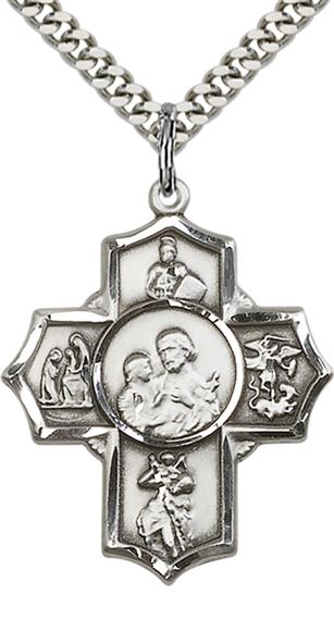 STERLING SILVER 5-WAY FIREFIGHTER PENDANT WITH CHAIN - 1 1/4" x 1"