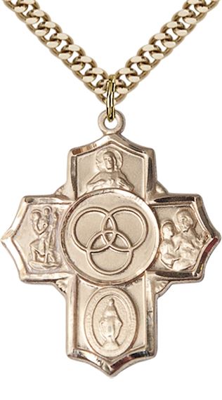 14KT GOLD FILLED BLENDED FAMILY 5-WAY PENDANT WITH CHAIN - 1 1/4" x 1"
