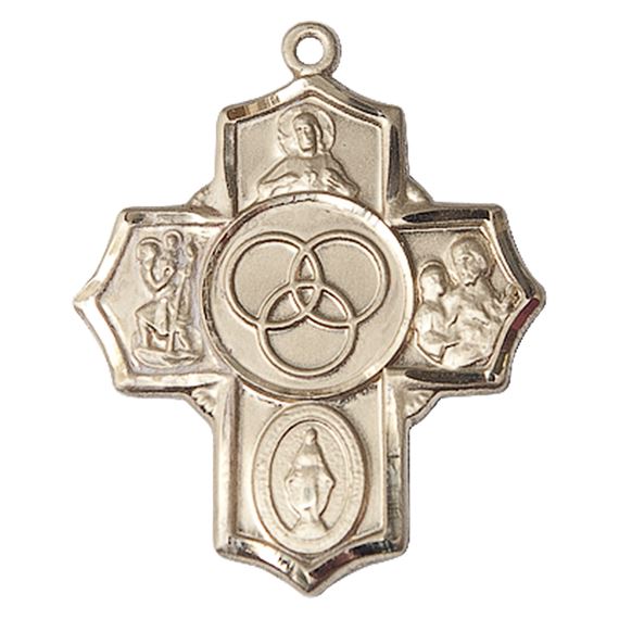 14KT GOLD BLENDED FAMILY 5-WAY MEDAL - 1 1/4" x 1"